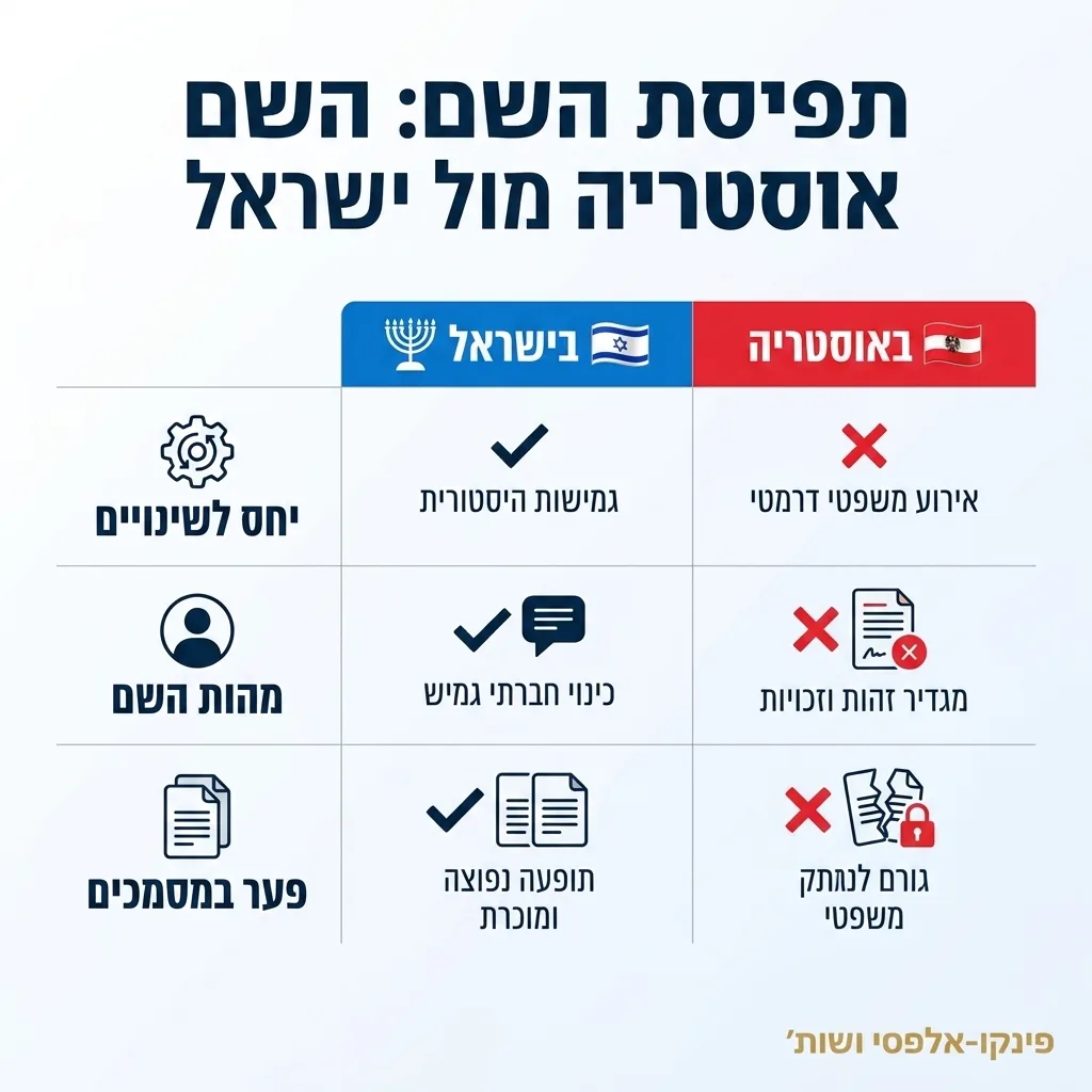 אינפוגרפיקה — תפיסת השם אוסטריה מול ישראל: השוואה בין בישראל, באוסטריה