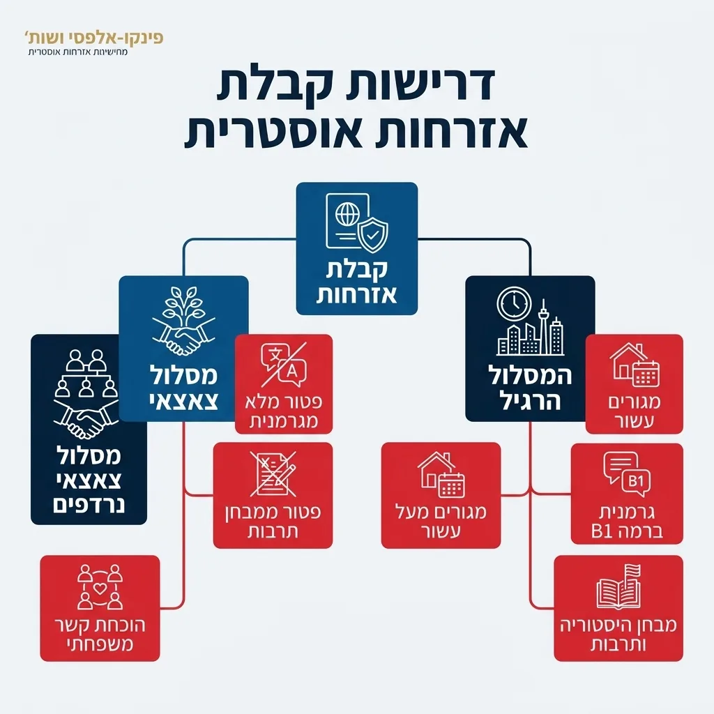 אינפוגרפיקה — דרישות קבלת אזרחות אוסטרית: קבלת אזרחות