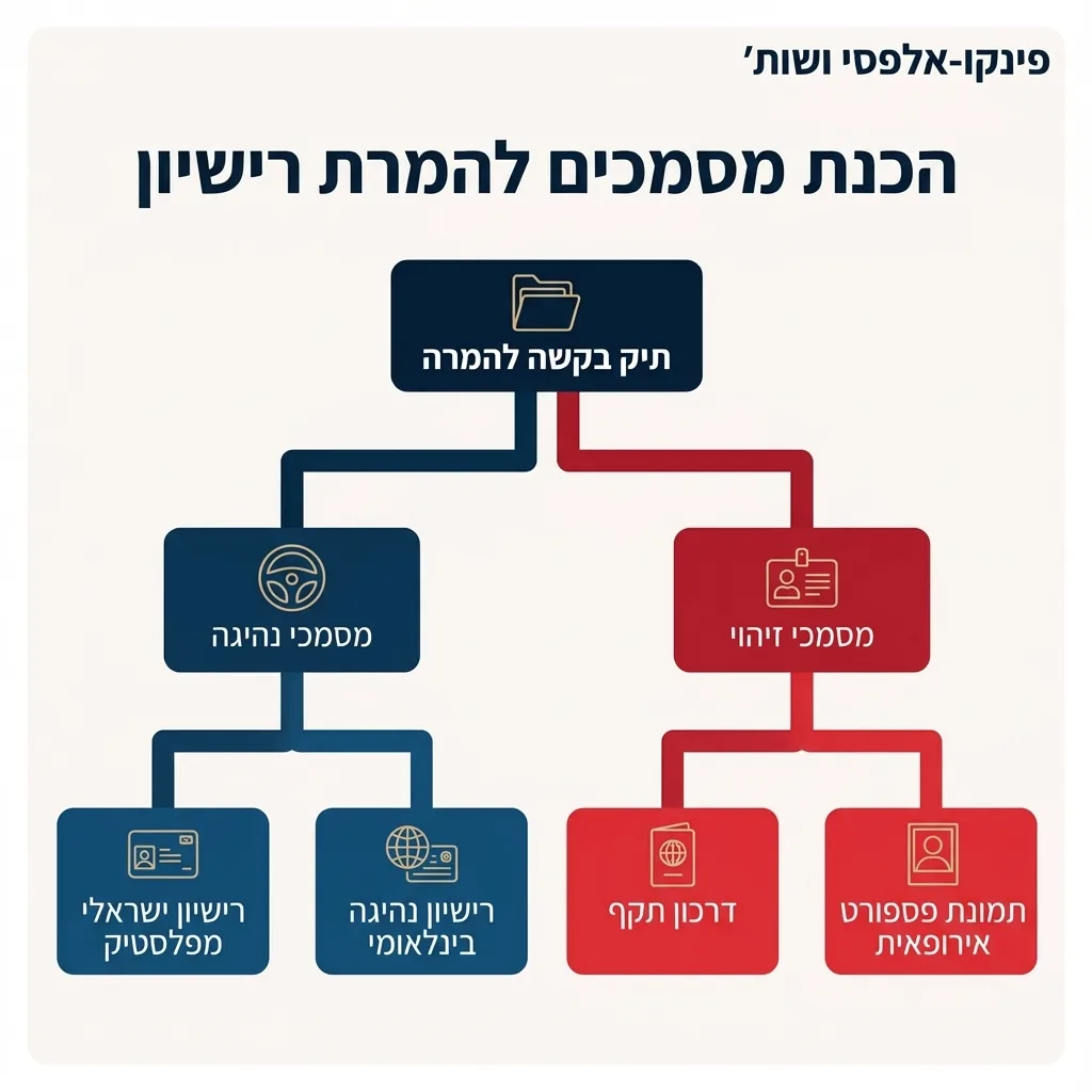 אינפוגרפיקה — הכנת מסמכים להמרת רישיון: תיק בקשה להמרה